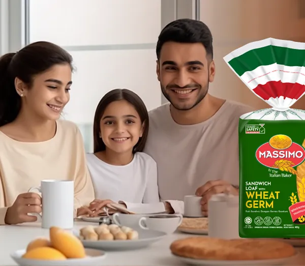Family breakfast with Massimo Wheat Germ bread